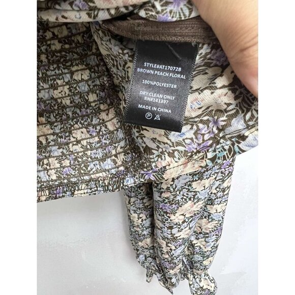 ASTR Brown Peach Floral Print Long Sleeve Corset Top Size XL - Picture 8 of 12